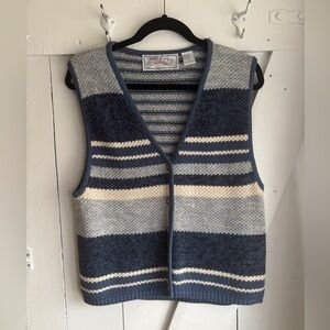 Nuggets Vintage Striped Blue and Cream Knit V-Neck Sweater Vest Size L